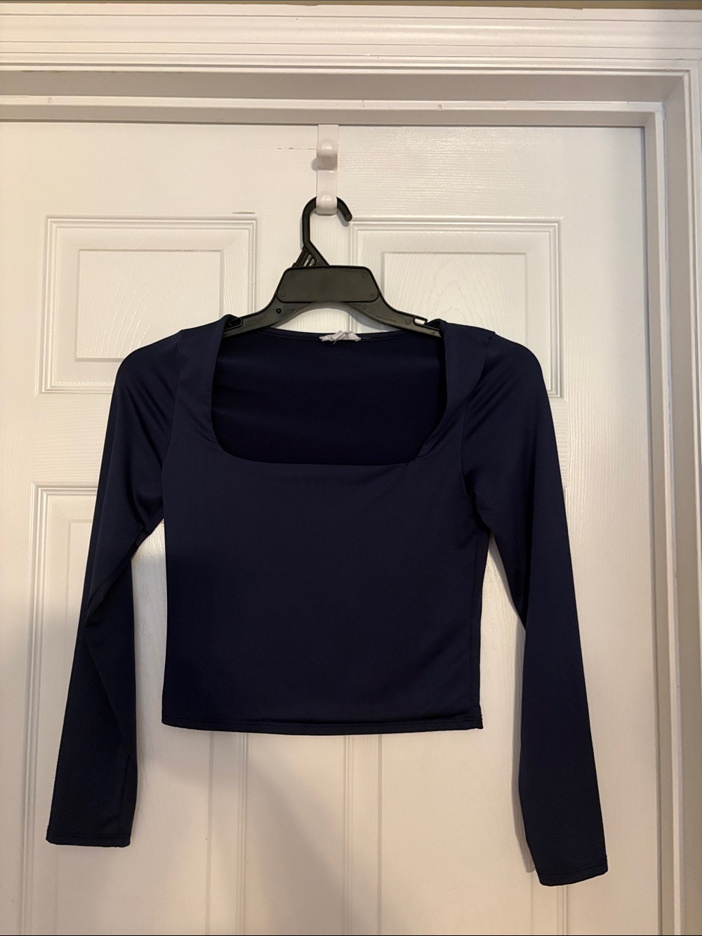 Women's Navy Square Neck Long Sleeve Top Size M